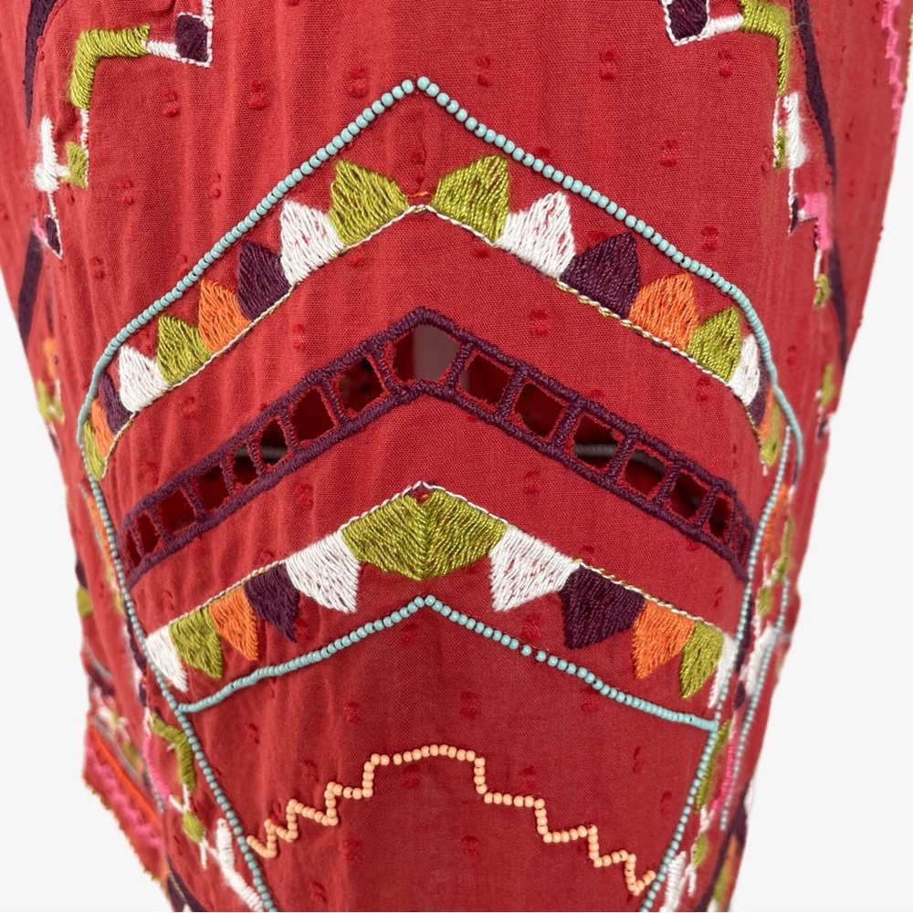 Anthropologie Embroidered Statement Mini Dress Light Red Large NWT - Picture 7 of 17